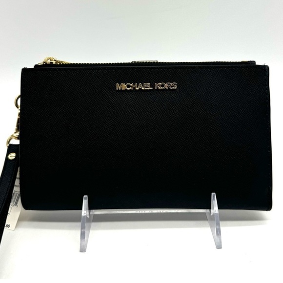Michael Kors Large Double Zip Wallet Black/Gold - Picture 1 of 7